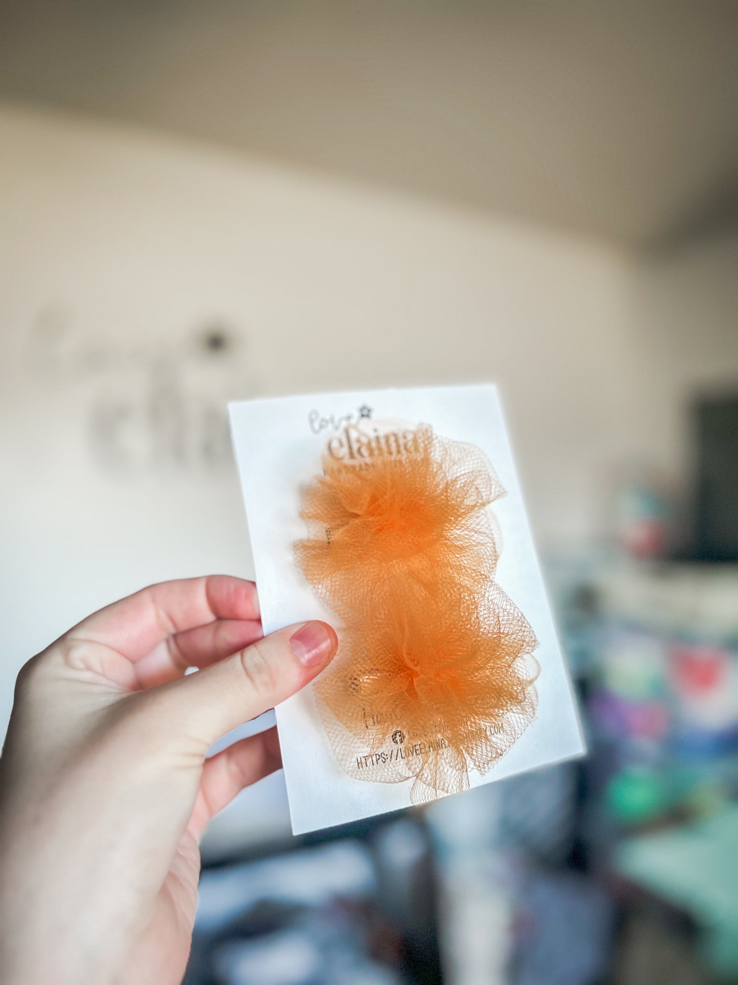 orange tulle pom piggies